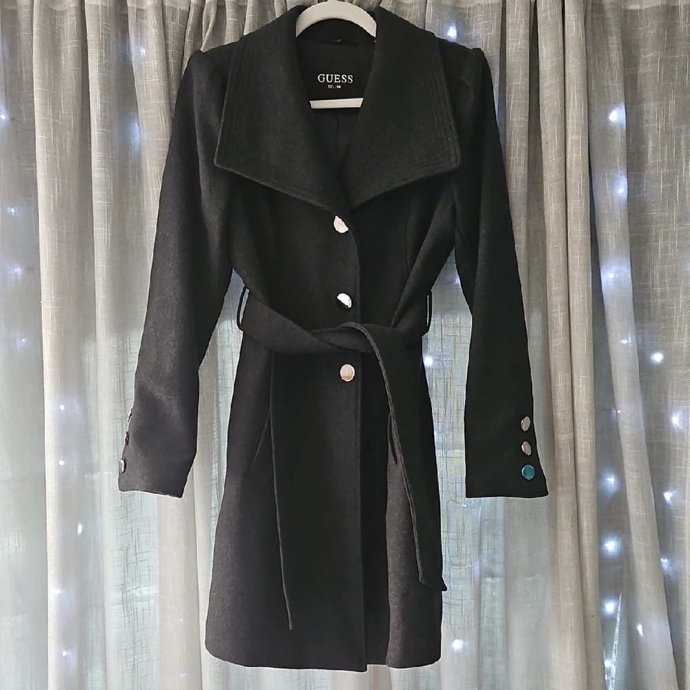 NEW GUESS WOOL PEACOAT DRESS COAT